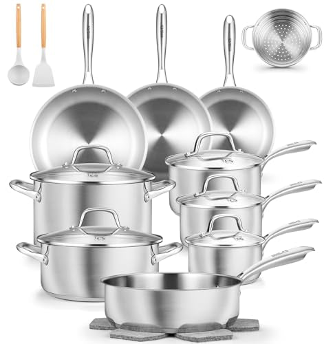 Stainless Steel Cookware Set 21 Piece with 5
