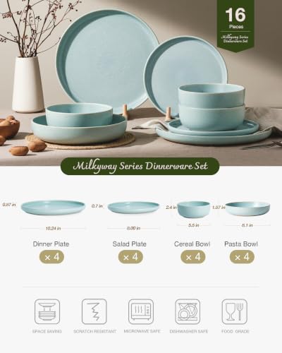 Milkyway 16 Piece Stoneware Dinnerware Set (Light Blue / Service for 4 (Include Pasta Bowls))
