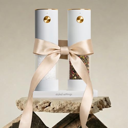 Rechargeable White Electric Salt and Pepper Grinder Set (White)