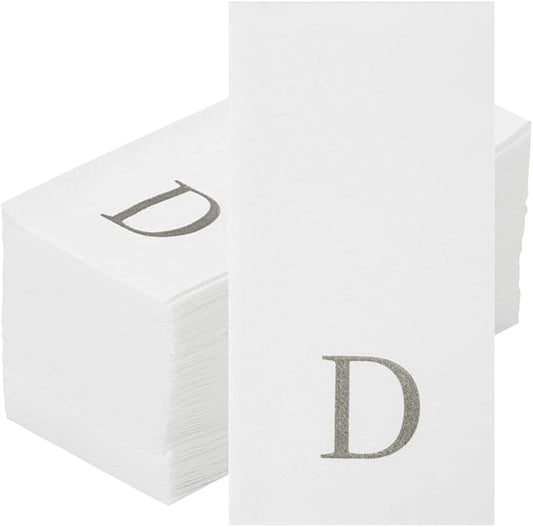 Luxenap 15.8 X 7.9 Inch Linen-Feel Guest Towels, 2000 Lettered Hand Towels - Silver Letter 'D', Sans Serif Font, White Paper Dinner Napkins, airlaid, For Restrooms And Tables - Restaurantware