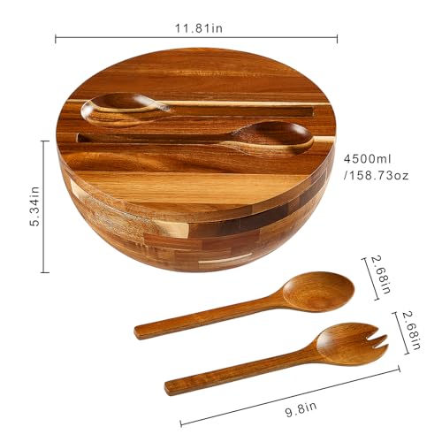 Salad Bowls Wood Salad Bowl Set with Lid 11.8 Inch Large Wooden Bowls Set Acacia Wood Serving (11.8 Inch Large Wooden Bowls)