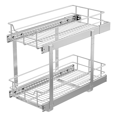 2 Tier Pull Out Cabinet Organizer 11" W X 22" D (2 Tier - Chrome-Plated / 11" W X 22" D)