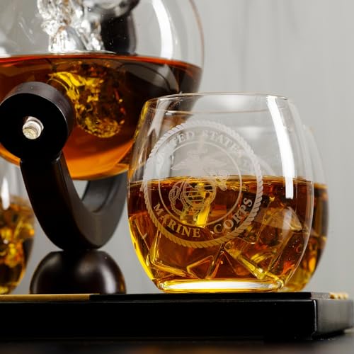 U.S. Marine Globe Whiskey Decanter Set with 4 Liquor Glasses