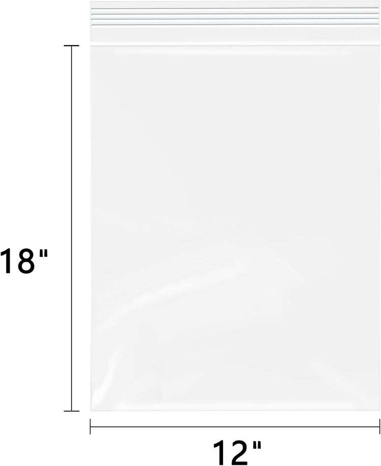 12" x 18"(100 Count) Large Zip Plastic Poly Bags - 2 Mil Clear Reclosable Zipper Bags for Prints, Photos, Documents, Clothing, T-Shirt, Storage