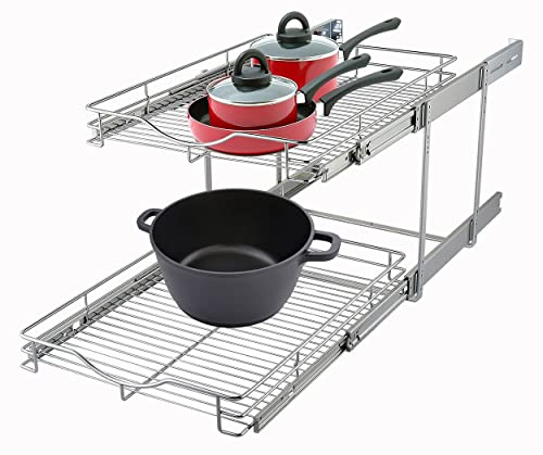 2 Tier Pull Out Cabinet Organizer (Chrome / 14" W X 18" D)