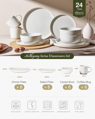Milkyway 24 Piece Dinnerware Set with Mugs (White / Service for 6 (Include Mugs))