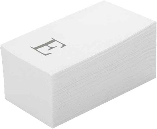 Luxenap 15.8 X 7.9 Inch Linen-Feel Guest Towels, 2000 Lettered Hand Towels - Silver Letter 'E', Sans Serif Font, White Paper Dinner Napkins, airlaid, For Restrooms And Tables - Restaurantware