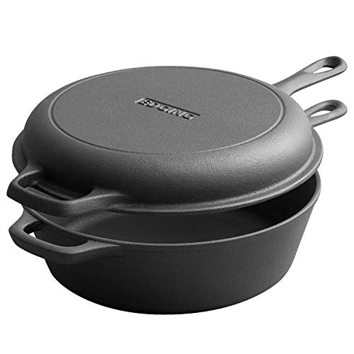 2-in-1 Pre-Seasoned Cast Iron Dutch Oven Pot with Skillet Lid Set, 10" Skillet 3QT Pot for Cooking, Baking, Frying and Camping (3QT)
