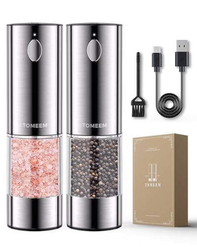 Larger Capacity Rechargeable Electric Salt and Pepper Grinder Set (Silver)