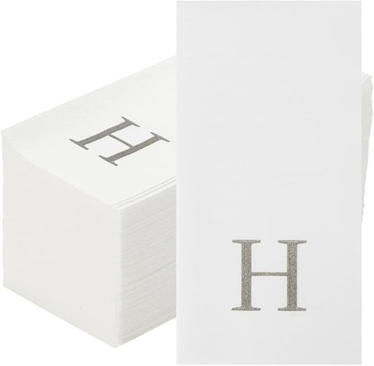 Luxenap 15.8 X 7.9 Inch Linen-Feel Guest Towels, 50 Lettered Hand Towels - Silver Letter 'H', Sans Serif Font, White Paper Dinner Napkins, airlaid, For Restrooms And Tables - Restaurantware