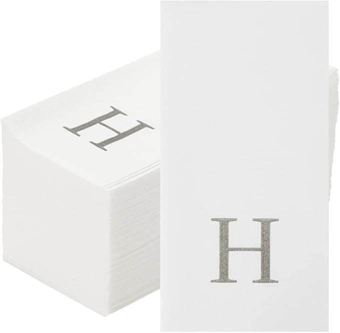 Luxenap 15.8 X 7.9 Inch Linen-Feel Guest Towels, 2000 Lettered Hand Towels - Silver Letter 'H', Sans Serif Font, White Paper Dinner Napkins, airlaid, For Restrooms And Tables - Restaurantware