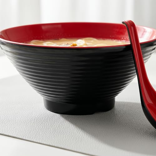 Unbreakable Melamine Ramen Bowl Set （2 piece set） (Red-Black / Set-2)