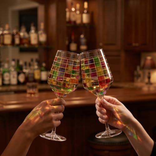 Renaissance Stained Wine Glasses Set of 2 Festive Colorful Coffee Cups