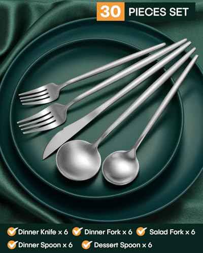 30 Piece Matte Silverware Set for 6 (30 Count)