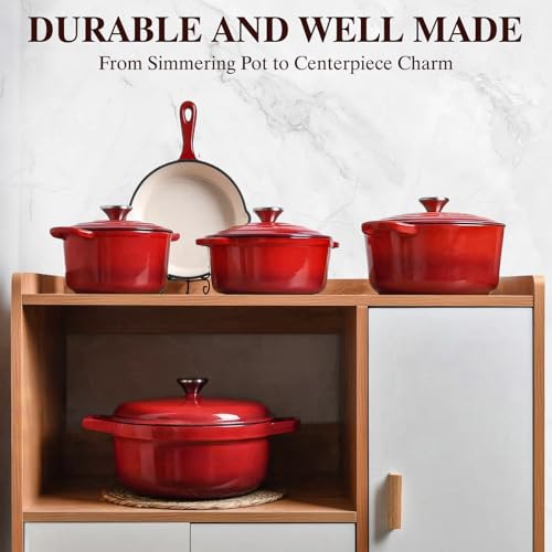 7QT Enameled Cast Iron Dutch Oven with Lid & Cotton Potholders