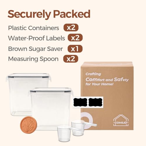 Airtight Brown Sugar Containers with Terra Cotta Saver 2.6Qt 2Pack (2.6Qt-Square)