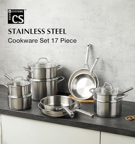 Stainless Steel Cookware Set 17 Piece with 5 Layer Base
