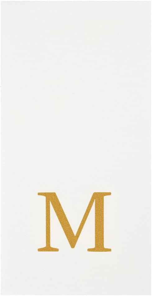 Luxenap 15.8 X 7.9 Inch Linen-Feel Guest Towels, 2000 Lettered Hand Towels - Gold Letter 'M', Sans Serif Font, White Paper Dinner Napkins, airlaid, For Restrooms And Tables