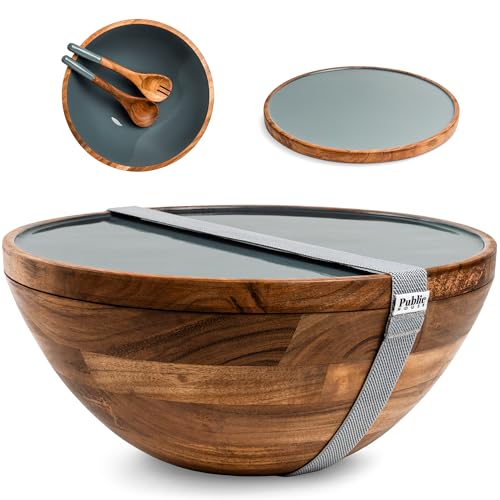 Large Wooden Salad Bowl Set 12.5 Inch with Serving Utensils (Seafoam / 12.5)