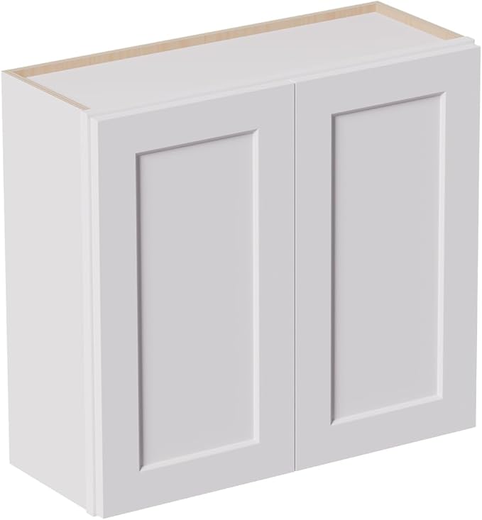 33 Inch Laundry Room Cabinets Wall Mounted, Solid Wood Over The Toilet Storage Cabinet, Bathroom Organizer Cabinets with 2 Shaker Door & Shelves, Easy to Assemble for Kitchen, Garage - White