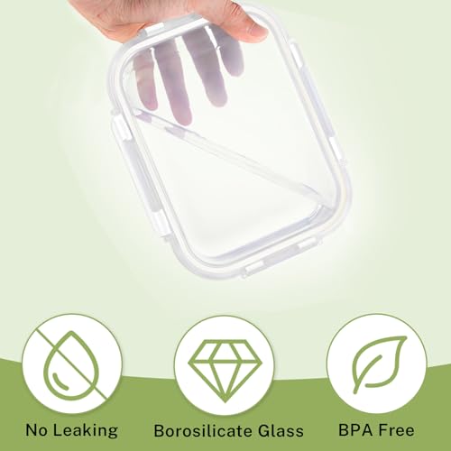 8 Pack Glass Food Storage Containers with Snap Locking Lids for Meal Prep (White / 8 Pack)