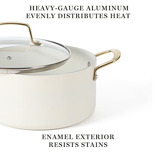 Lockton Premium Non stick Non Toxic PFA Free Ceramic Interior 10 Piece Heavy Gauge Enamel Aluminum Pots and Pans Cookware Set