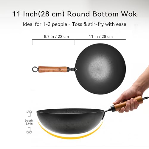 Carbon Steel Wok Pan 11 Inch (11 Inch Round Bottom)