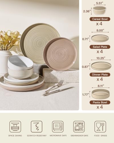 Stoneware Dinnerware Sets with Pasta Bowls (Multicolor)
