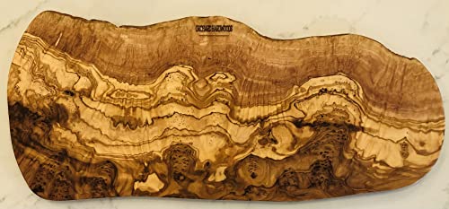 22" ORCHARD HARDWOODS Rustic Handmade Bark Edge Olive Wood Charcuterie Board