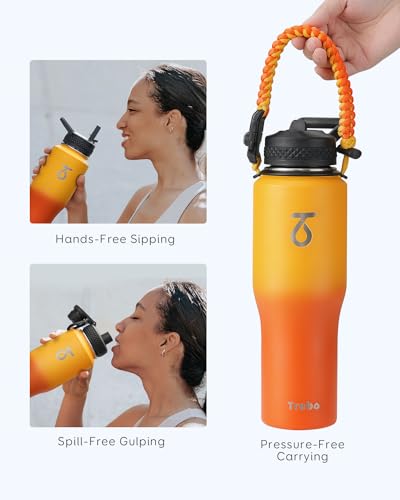 32 oz Water Bottle Insulated Fits in Any Car Cup Holder with 2 Lids (32 Ounces / Orange)