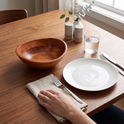 Rubberwood Wavy Rim Bowl with Cherry Finish for Fruits (Small)