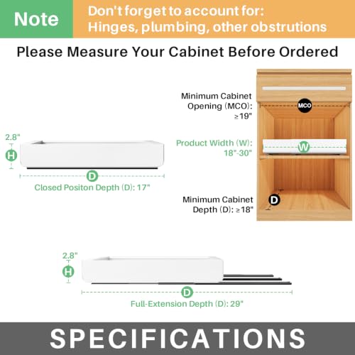 Pull out Cabinet Organizer (White / 17"D×18"-30"W(2 Pack))