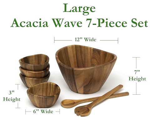 Acacia Wood Wave Serving Bowl for Fruits or Salads (12 inches (D) x 7 inches (H))