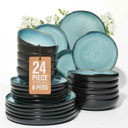 24 Pieces Dinnerware Set for 6 with Pasta Bowls
