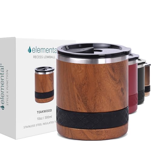 Recess Lowball 10oz Stainless Steel Tumbler Whiskey Glass w (10 Ounces / Teak Wood)