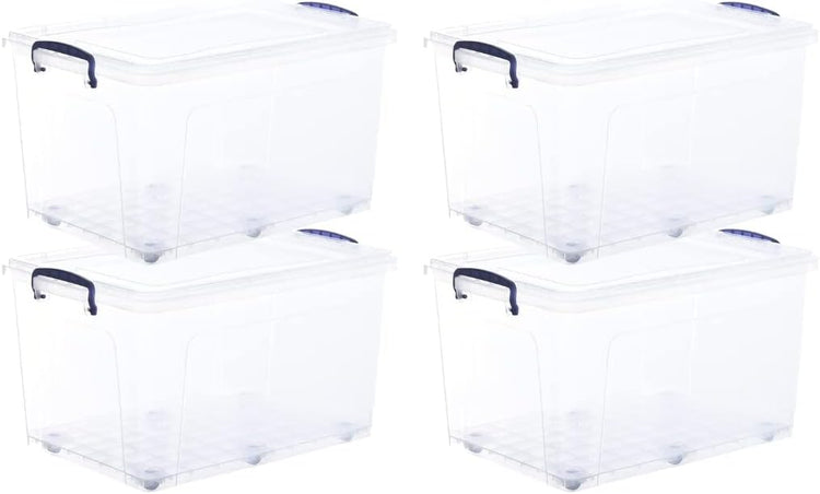 Superio Storage Bins with Lids, Clear Plastic Containers for Organizing, Stackable Totes, BPA Free, Odor Free, Organizer Boxes for Home, and Dorm (4 Pack, 44 Quart)
