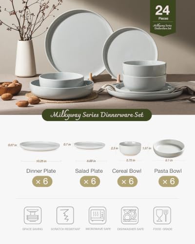 Milkyway 24 Piece Dinnerware Set with Pasta Bowls (Light Gray / Service for 6 (Include Pasta Bowls))