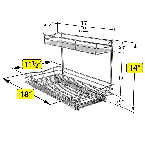 Pull Out Under Sink Kitchen Cabinet Organizer (11.5"W x 18"D Chrome)