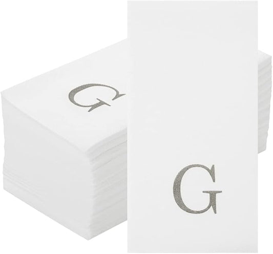 Luxenap 15.8 X 7.9 Inch Linen-Feel Guest Towels, 2000 Lettered Hand Towels - Silver Letter 'G', Sans Serif Font, White Paper Dinner Napkins, airlaid, For Restrooms And Tables - Restaurantware