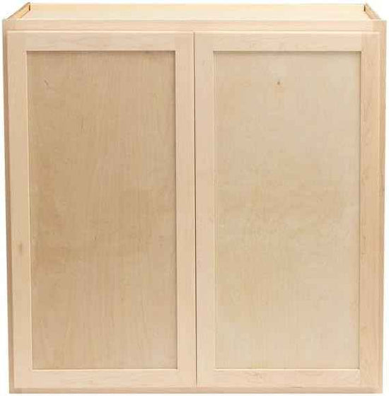 Quicklock RTA (Ready-to-Assemble) 42" Tall Wall Kitchen Cabinets - Shaker Style | 100% Hardwood | Made in America | Soft Close Hardware (Raw Maple, 12" D x 36" W x 42" H)