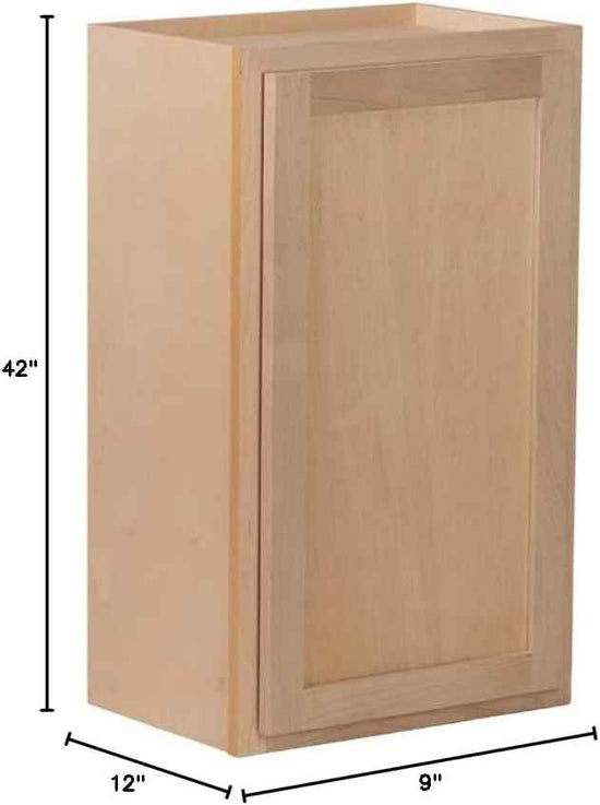 Quicklock RTA (Ready-to-Assemble) 42" Tall Wall Kitchen Cabinets - Shaker Style | 100% Hardwood | Made in America | Soft Close Hardware (Raw Maple, 12" D x 21" W x 42" H)