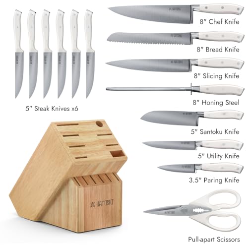 Yatoshi 15 Piece White Knife Block Set (15 Count)