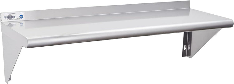 Profeeshaw NSF Stainless Steel Shelf 12” x 48”, 280 lb Commercial Shelves Wall Mounted Metal Shelving with Backsplash and 2 Brackets for Restaurant, Bar, Utility Room, Kitchen and Garage