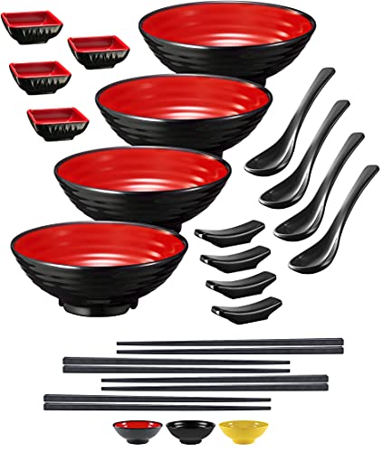4 Noodle Bowls Set (4 Bowl Set / Red & Black)
