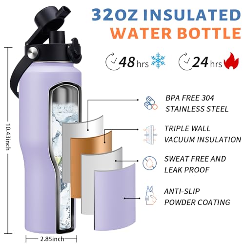 32oz Insulated Bottle with Straw (Light Purple / 32 Ounces)