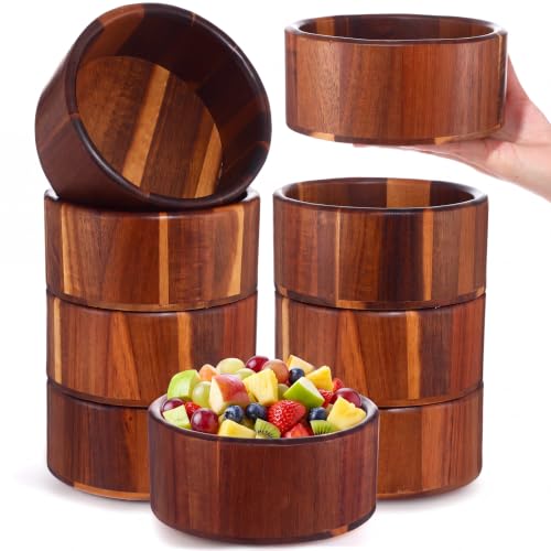 8 Pcs Acacia Wood Salad Bowl 30 oz 6 x 2.5 In