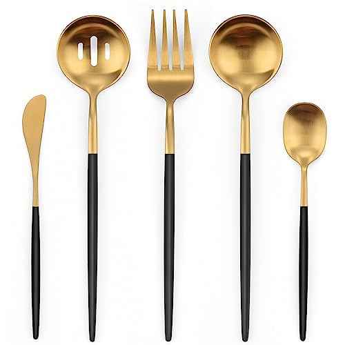 5pcs Matte Black Gold Serving Set