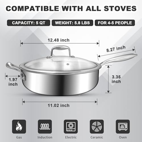 12 Inch Tri Ply Stainless Steel Frying Pan