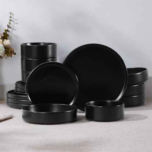 16 Piece Stoneware Dinnerware Sets with Pasta Bowls (16 Count)
