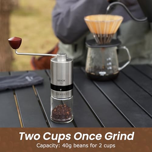 Manual Coffee Grinder Stainless Steel Burr Grinder 6 External Adjustable Setting Vintage Hand Coffee Grinder Portable Hand Crank Conical Coffee Bean Grinder Mill for Home (Silver)